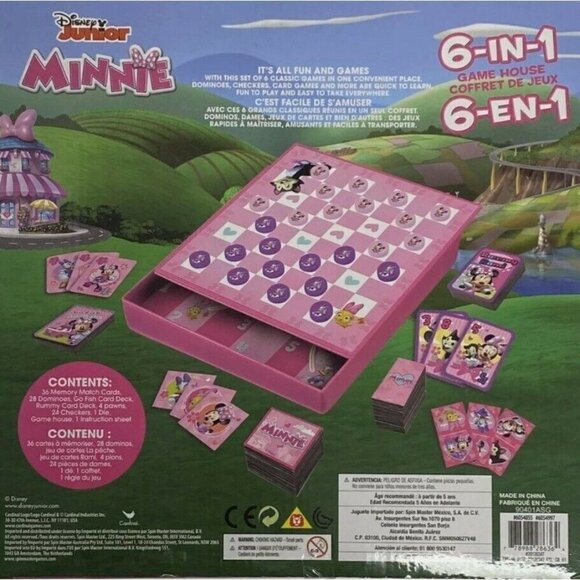 Disney Jr. Minnie Mouse 6-In-1 Game House Tin Checkers Go Fish Memory Cardinal - Picture 2 of 2
